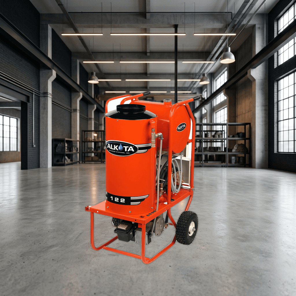 Alkota oil-fired combustion burner head and steam heating module